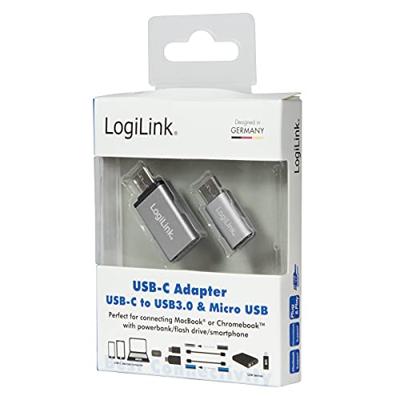LogiLink USB 3.2 Gen 1 (USB 3.0) Adapter [1x USB-C stekker - 1x Micro-USB 2.0 B bus, USB 3.2 Gen 1 bus A (USB 3.0)] AU0040