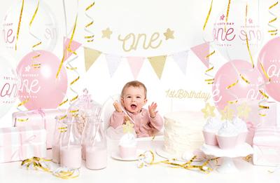 PartyDeko Feestpakket - 1e Verjaardag Roze-Zilver