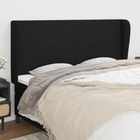 Hoofdbord met randen 163x23x118/128 cm stof zwart - thumbnail