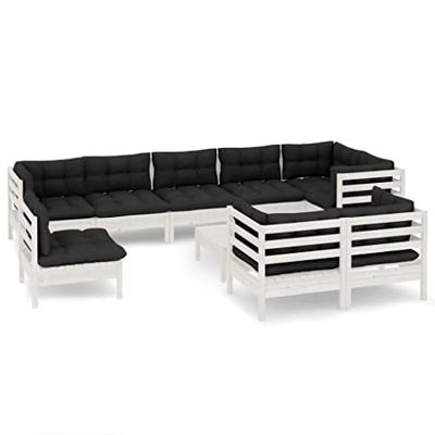 10-delige Loungeset met kussens massief grenenhout wit