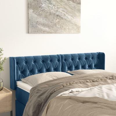 Hoofdbord met randen 163x16x78/88 cm fluweel donkerblauw