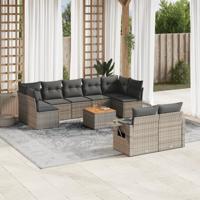 10-delige Loungeset met kussens poly rattan grijs - thumbnail