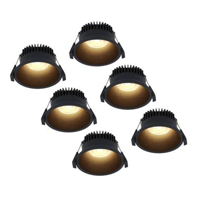 Set van 6 Finn LED inbouwspots - 10 Watt 900lm - 2700K warm wit - Dimbaar - Rond - Verzonken - IP44 waterdicht - Zwart - Voor binnen, buiten en badkamer