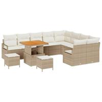 Tuinbankenset met kussen 12 pcs Beige poly rattan - thumbnail