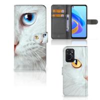 OPPO A76 | A96 | Telefoonhoesje | Met pasjeshouder | Witte Kat - thumbnail