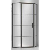 BWS Douchecabine Vijfhoek Frame 100x200 cm 8 mm NANO Glas Mat Zwart Raster - thumbnail