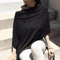 Yoga Poncho Kort 'Sukha' Zwart S/M - thumbnail