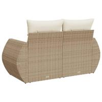 Tuinbank 2-zits met kussens poly rattan beige - thumbnail