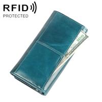 3559 Antimagnetic RFID Multi-function Zipper Retro Top-grain Leather Lady Purse Wallet (Blue) - thumbnail