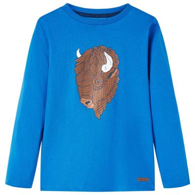 Kindershirt met lange mouwen dierenprint 104 kobaltblauw