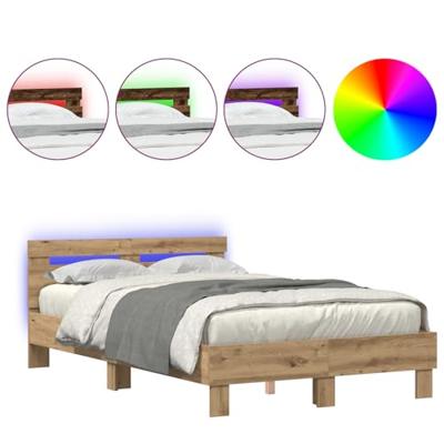 Bedframe artisanaal eikenkleurig 120 x 190 cm Bewerkt hout