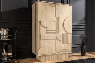 Design barkast ART DECO 140 cm wit gelimineerd mangohout 3D front - 44088