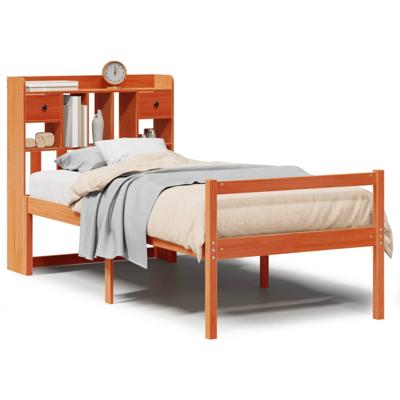 Bed met boekenkast zonder matras grenenhout wasbruin 140x200 cm