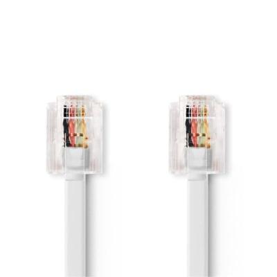 Nedis Telecomkabel | RJ11 Male | RJ11 Male | 10.0 m | Kabel design: Plat | Connectorplating: Goud Verguld | Kabeltype: RJ11 | Wit - TCGB90200WT100
