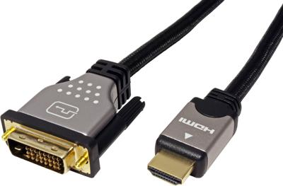 ROLINE Monitorkabel DVI (24+1) - HDMI, M/M, zwart / zilver, 1,5 m ROLINE Monitorkabel DVI (24+1) - HDMI, M/M, zwart / zilver, 1,5 m