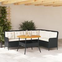 2-delige Loungeset met kussens poly rattan zwart - thumbnail
