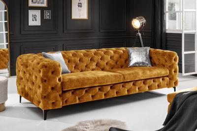 Chesterfield Sofa MODERN BAROK 235cm mosterdgeel fluweel 3-zits bank spring core - 44392