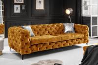 Chesterfield Sofa MODERN BAROK 235cm mosterdgeel fluweel 3-zits bank spring core - 44392 - thumbnail