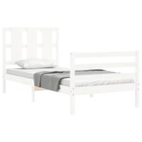 Bedframe met hoofdbord massief hout wit - thumbnail