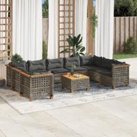 10-delige Loungeset met kussens poly rattan grijs - thumbnail