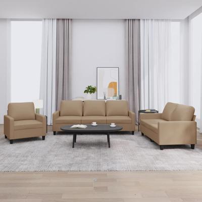 3-delige Loungeset met kussens kunstleer cappuccino