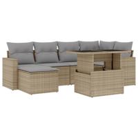 7-delige Loungeset met kussens poly rattan beige - thumbnail