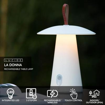 Lucide LA DONNA - Oplaadbare Tafellamp Binnen/Buiten - Accu/Batterij - Ø 19,7 cm - LED 3 StepDim - 1x2W 2700K - IP54 - Wit Lucide LA DONNA - Oplaadbare Tafellamp Binnen/Buiten - Accu/Batterij - Ø 19,7 cm - LED 3 StepDim - 1x2W 2700K - IP54 - Wit