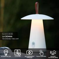 Lucide LA DONNA - Oplaadbare Tafellamp Binnen/Buiten - Accu/Batterij - Ø 19,7 cm - LED 3 StepDim - 1x2W 2700K - IP54 - Wit - thumbnail