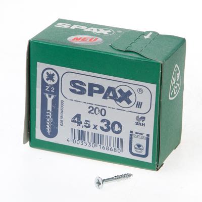 Spax Spaanplaatschroef platverzonken kop verzinkt pozidriv deeldraad 4.5x30mm (per 200 stuks) Spax Spaanplaatschroef platverzonken kop verzinkt pozidriv deeldraad 4.5x30mm (per 200 stuks)