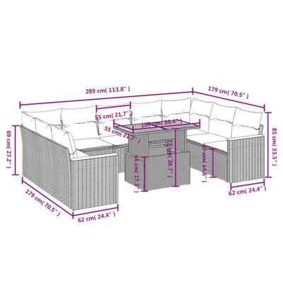 10-delige Loungeset met kussens poly rattan acacia zwart