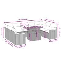 10-delige Loungeset met kussens poly rattan acacia zwart - thumbnail