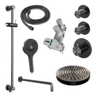 BRAUER Stripe Thermostatische Inbouw Regendouche - SET 11 - 25cm douchekop - gebogen muurarm - 3-standen handdouche - doucheslang - geïntegreerde glijstang - gunmetal geborsteld PVD 5-GM-385 - thumbnail