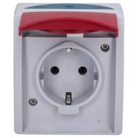Busch-Jaeger Ocean wandcontactdoos met rood klapdeksel tekstveld, alpinwit - thumbnail