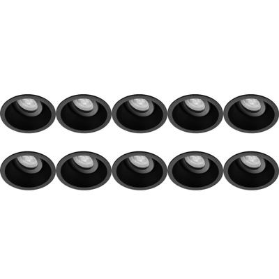 Spot Armatuur 10 Pack - Pragmi Zano Pro - GU10 Inbouwspot - Rond - Zwart - Aluminium - Kantelbaar - Ø93mm