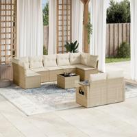 10-delige Loungeset met kussens poly rattan beige - thumbnail