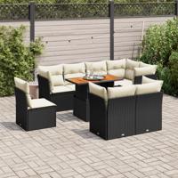 9-delige Loungeset met kussens poly rattan zwart - thumbnail