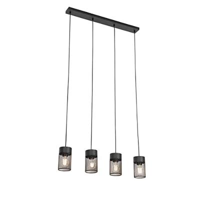 QAZQA Industriële hanglamp zwart 4-lichts - Jim QAZQA Industriële hanglamp zwart 4-lichts - Jim