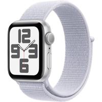 Apple Watch SE (2e gen.) GPS 40 mm Smartwatch - Kast van zilverkleurig aluminium - Ochtendblauw geweven sportbandje. Conditie en slaap bijhouden, ongelukdetectie, hartritme monitoren, CO₂-neutraal - thumbnail