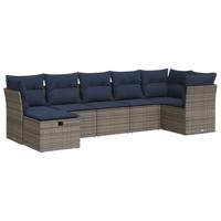 7-delige Loungeset met kussens poly rattan grijs - thumbnail