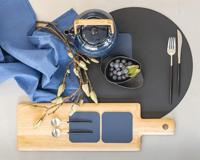 Cookinglife Onderzetters - Vegan leer - Grijs / Blauw - dubbelzijdig - 10 x 10 cm - 6 stuks - thumbnail