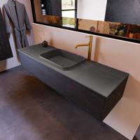 Badkamermeubelset Mondiaz Erin 150 cm met 1 Lade met RIDGE Wastafel Midden Dark grey met 1 kraangat Greeploos Mat Dark Brown - thumbnail