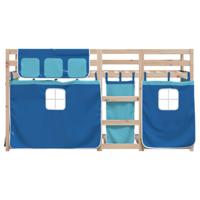 Stapelbed met gordijnen 90x190 cm massief grenenhout blauw - thumbnail