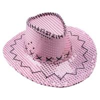Roze cowboyhoed met pailletten - thumbnail