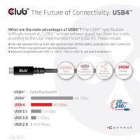 Club 3D USB4 Type-C Gen2x2 bi-directionele kabel 40Gbps 4K60Hz 240W PowerDelivery M-M 2m - 6,56ft, CAC-1575 - thumbnail