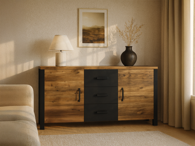 Dressoir OLIANNE 2 deuren 3 lades appenzeller sparren/zwart Dressoir OLIANNE 2 deuren 3 lades appenzeller sparren/zwart