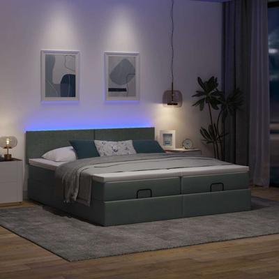 Ottoman bed met matrassen en LED's 160x200cm stof donkergrijs