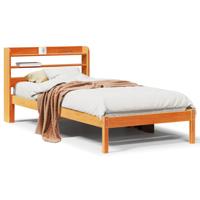 Bedframe met hoofdbord massief grenenhout wasbruin 75x190 cm - thumbnail