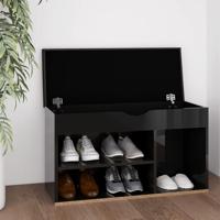 Schoenenbank met kussen 80x30x47 cm hout hoogglans zwart - thumbnail