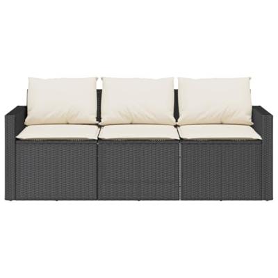 Tuinbank 3-zits met kussens poly rattan zwart
