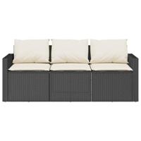 Tuinbank 3-zits met kussens poly rattan zwart - thumbnail